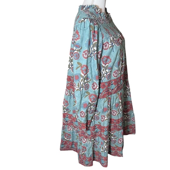 Victoria Dunn Peony Dress Smocked Yoke in Burnt Sienna Floral Size XS Boho Fall - Picture 12 of 16